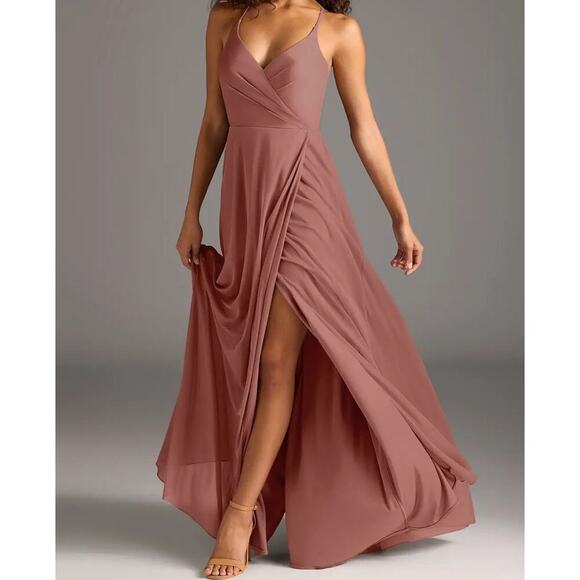 Azazie Dresses & Skirts - AZAZIE DAVIS Cedar Rose A-Line V-Neck Chiffon Maxi Bridesmaid Dress Sz A4 Prom